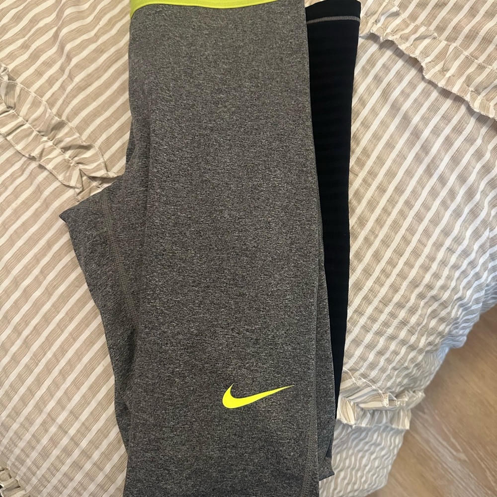 Nike Gray Leggings with Yellow/Green Highlights